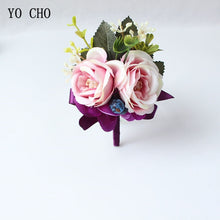 Load image into Gallery viewer, Silk Roses Wedding Wrist Corsages Boutonnieres Flowers White Bridal Hand Flowers Groom Man Buttonhole Marriage Supplies A