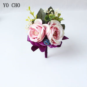 Silk Roses Wedding Wrist Corsages Boutonnieres Flowers White Bridal Hand Flowers Groom Man Buttonhole Marriage Supplies A