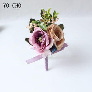 Silk Roses Wedding Wrist Corsages Boutonnieres Flowers White Bridal Hand Flowers Groom Man Buttonhole Marriage Supplies A