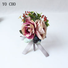 Load image into Gallery viewer, Silk Roses Wedding Wrist Corsages Boutonnieres Flowers White Bridal Hand Flowers Groom Man Buttonhole Marriage Supplies A