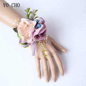 Silk Roses Wedding Wrist Corsages Boutonnieres Flowers White Bridal Hand Flowers Groom Man Buttonhole Marriage Supplies A