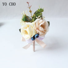 Load image into Gallery viewer, Silk Roses Wedding Wrist Corsages Boutonnieres Flowers White Bridal Hand Flowers Groom Man Buttonhole Marriage Supplies A