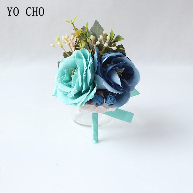 Silk Roses Wedding Wrist Corsages Boutonnieres Flowers White Bridal Hand Flowers Groom Man Buttonhole Marriage Supplies A