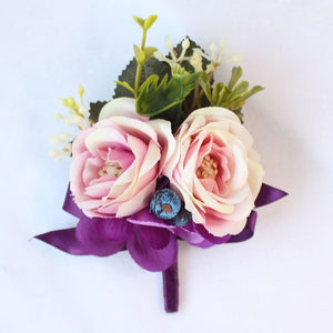 Wedding Boutonniere Wrist Corsage Bracelet Bridesmaid Men Corsage Purple Silk Roses Orchid Marriage Prom Wedding Supplies