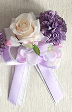 Load image into Gallery viewer, Wedding Boutonniere Wrist Corsage Bracelet Bridesmaid Men Corsage Purple Silk Roses Orchid Marriage Prom Wedding Supplies