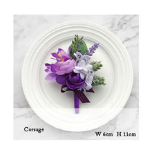 Load image into Gallery viewer, Wedding Boutonniere Wrist Corsage Bracelet Bridesmaid Men Corsage Purple Silk Roses Orchid Marriage Prom Wedding Supplies