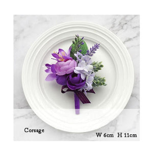 Wedding Boutonniere Wrist Corsage Bracelet Bridesmaid Men Corsage Purple Silk Roses Orchid Marriage Prom Wedding Supplies