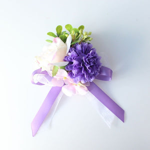 Wedding Boutonniere Wrist Corsage Bracelet Bridesmaid Men Corsage Purple Silk Roses Orchid Marriage Prom Wedding Supplies