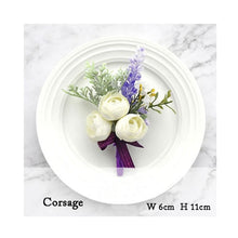 Load image into Gallery viewer, Wedding Boutonniere Wrist Corsage Bracelet Bridesmaid Men Corsage Purple Silk Roses Orchid Marriage Prom Wedding Supplies