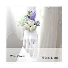 Load image into Gallery viewer, Wedding Boutonniere Wrist Corsage Bracelet Bridesmaid Men Corsage Purple Silk Roses Orchid Marriage Prom Wedding Supplies