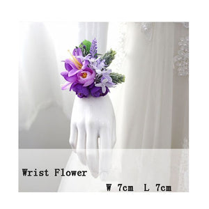 Wedding Boutonniere Wrist Corsage Bracelet Bridesmaid Men Corsage Purple Silk Roses Orchid Marriage Prom Wedding Supplies