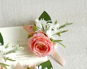 YO CHO Wrist Corsage Wedding Wrist Flower Corsage Groom Pink Rose Bracelet Bridesmaid Boutonniere Men Marriage Wedding Supplies