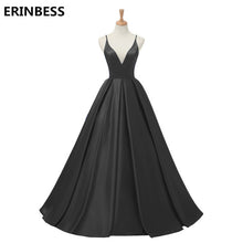 Load image into Gallery viewer, 2019 Red Sexy Satin Evening Dresses Long A-line Prom Dresses V-neck Evening Party Dresses Prom Dress Open Back Robe De Soiree