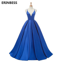 Load image into Gallery viewer, 2019 Red Sexy Satin Evening Dresses Long A-line Prom Dresses V-neck Evening Party Dresses Prom Dress Open Back Robe De Soiree
