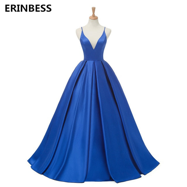 2019 Red Sexy Satin Evening Dresses Long A-line Prom Dresses V-neck Evening Party Dresses Prom Dress Open Back Robe De Soiree