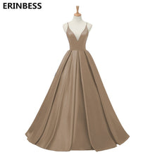 Load image into Gallery viewer, 2019 Red Sexy Satin Evening Dresses Long A-line Prom Dresses V-neck Evening Party Dresses Prom Dress Open Back Robe De Soiree
