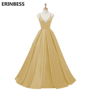 2019 Red Sexy Satin Evening Dresses Long A-line Prom Dresses V-neck Evening Party Dresses Prom Dress Open Back Robe De Soiree