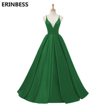 Load image into Gallery viewer, 2019 Red Sexy Satin Evening Dresses Long A-line Prom Dresses V-neck Evening Party Dresses Prom Dress Open Back Robe De Soiree
