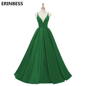 2019 Red Sexy Satin Evening Dresses Long A-line Prom Dresses V-neck Evening Party Dresses Prom Dress Open Back Robe De Soiree