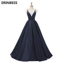 Load image into Gallery viewer, 2019 Red Sexy Satin Evening Dresses Long A-line Prom Dresses V-neck Evening Party Dresses Prom Dress Open Back Robe De Soiree