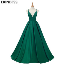 Load image into Gallery viewer, 2019 Red Sexy Satin Evening Dresses Long A-line Prom Dresses V-neck Evening Party Dresses Prom Dress Open Back Robe De Soiree