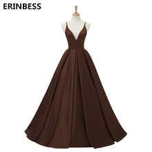 Load image into Gallery viewer, 2019 Red Sexy Satin Evening Dresses Long A-line Prom Dresses V-neck Evening Party Dresses Prom Dress Open Back Robe De Soiree