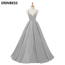 Load image into Gallery viewer, 2019 Red Sexy Satin Evening Dresses Long A-line Prom Dresses V-neck Evening Party Dresses Prom Dress Open Back Robe De Soiree