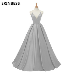 2019 Red Sexy Satin Evening Dresses Long A-line Prom Dresses V-neck Evening Party Dresses Prom Dress Open Back Robe De Soiree