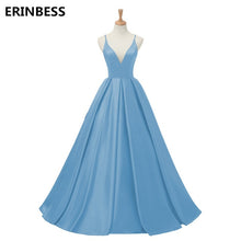 Load image into Gallery viewer, 2019 Red Sexy Satin Evening Dresses Long A-line Prom Dresses V-neck Evening Party Dresses Prom Dress Open Back Robe De Soiree