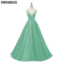 Load image into Gallery viewer, 2019 Red Sexy Satin Evening Dresses Long A-line Prom Dresses V-neck Evening Party Dresses Prom Dress Open Back Robe De Soiree