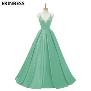 2019 Red Sexy Satin Evening Dresses Long A-line Prom Dresses V-neck Evening Party Dresses Prom Dress Open Back Robe De Soiree