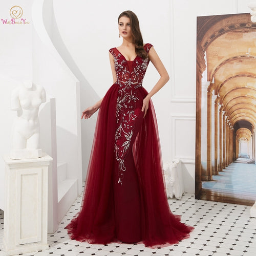 Luxury Mermaid Prom Dresses 2019 Wholesale Wine Red/Gray Sweep Train Sleeveless Beading Crystal Long vestido Prom Gown Evening