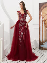 Load image into Gallery viewer, Luxury Mermaid Prom Dresses 2019 Wholesale Wine Red/Gray Sweep Train Sleeveless Beading Crystal Long vestido Prom Gown Evening