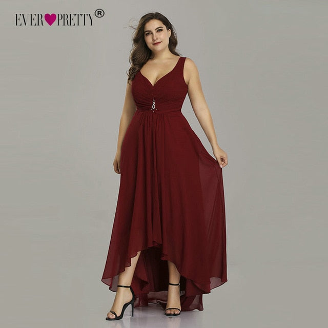 Plus Size Evening Dresses Long 2020 Elegant Burgundy A-line Sleeveless Crystal High Low Ever Pretty Special Occasion Dresses