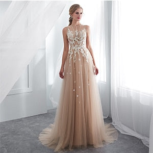Vestidos De Gala Largos Sleeveless Prom Dresses 2019 Long Floor Length Champagne Party Gowns Robes De Soiree Formal Prom Dress