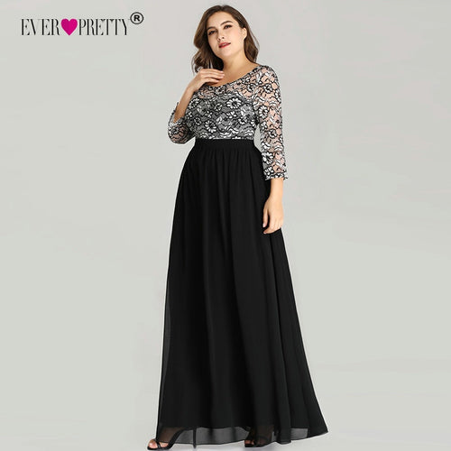 Ever Pretty Plus Size Evening Dresses Long 2019 Lace Long Sleeve Chiffon Mother of the Bride Dress Winter Autumn Evening Gowns
