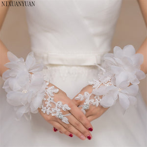 Short White Ivory Wedding Gloves Finger Wrist Length Flower Tulle Women Bride Gloves For Wedding 2019 Wedding Dress Accessories