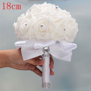 Stock Pure White PE Flower Foam Wedding Bouquet De Mariage Wedding Bouquets AND Ivory Cream PE Rose Diamond Ribbon Bouquet W2018