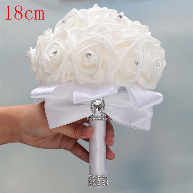 Stock Pure White PE Flower Foam Wedding Bouquet De Mariage Wedding Bouquets AND Ivory Cream PE Rose Diamond Ribbon Bouquet W2018