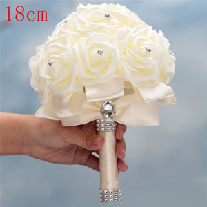 Stock Pure White PE Flower Foam Wedding Bouquet De Mariage Wedding Bouquets AND Ivory Cream PE Rose Diamond Ribbon Bouquet W2018
