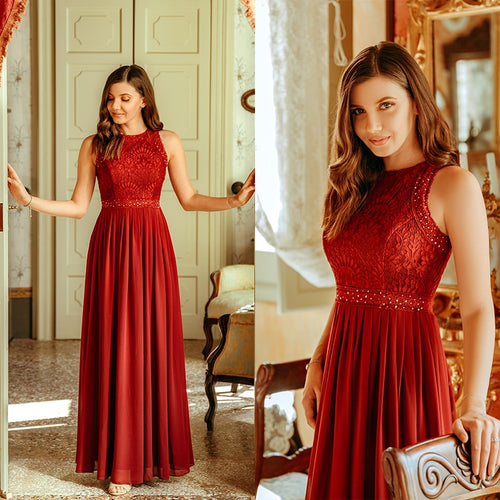 Prom Dresses 2019 Ever Pretty Elegant Beading Lace Long Banquet Party Gown Pleated Chiffon A-Line Robe De Soiree Lady Gala Dress