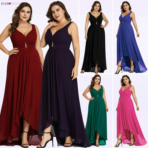 Plus Size Evening Dresses Long 2020 Elegant Burgundy A-line Sleeveless Crystal High Low Ever Pretty Special Occasion Dresses