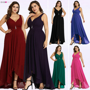 Plus Size Evening Dresses Long 2020 Elegant Burgundy A-line Sleeveless Crystal High Low Ever Pretty Special Occasion Dresses