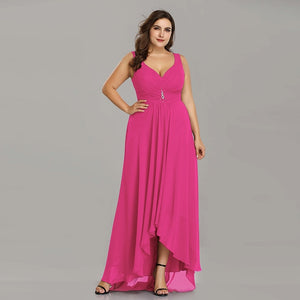 Plus Size Evening Dresses Long 2020 Elegant Burgundy A-line Sleeveless Crystal High Low Ever Pretty Special Occasion Dresses
