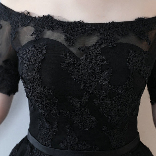 LAMYA Short Lace Sleeve Prom Dresses Boat Neck Evening Party Dress 2019 Elegant Plus Size Formal Gown vestido de festa