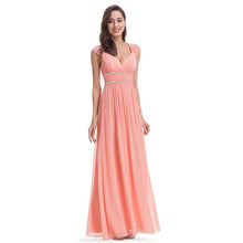 Load image into Gallery viewer, Plus Size Elegant V-Neck Long Evening Dress 2019 Cheap Chiffon Party Gowns Ruched Beading Empire Hollow Out Formal Dress