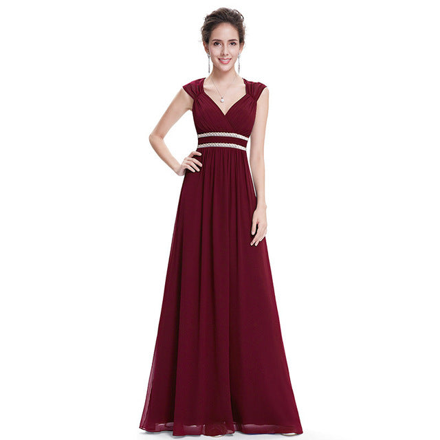Plus Size Elegant V-Neck Long Evening Dress 2019 Cheap Chiffon Party Gowns Ruched Beading Empire Hollow Out Formal Dress