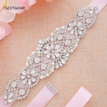 Load image into Gallery viewer, Rhinestones With Pearl Bridal Belt Diamond Crystal Wedding Belt Sash For Wedding Gown Wedding Decoration Sash Dress belt J104S