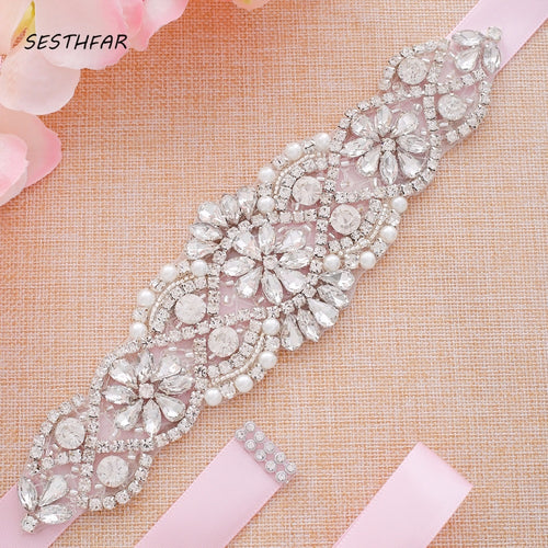 Rhinestones With Pearl Bridal Belt Diamond Crystal Wedding Belt Sash For Wedding Gown Wedding Decoration Sash Dress belt J104S