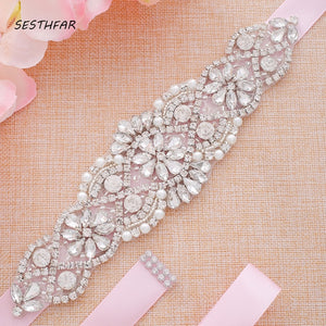 Rhinestones With Pearl Bridal Belt Diamond Crystal Wedding Belt Sash For Wedding Gown Wedding Decoration Sash Dress belt J104S